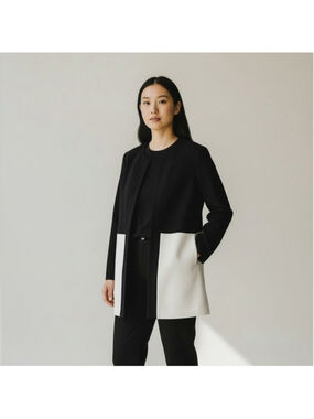 Cleo Black and White Colourblock Topper Jacket with Hook & Eye Enclosures Sz 8